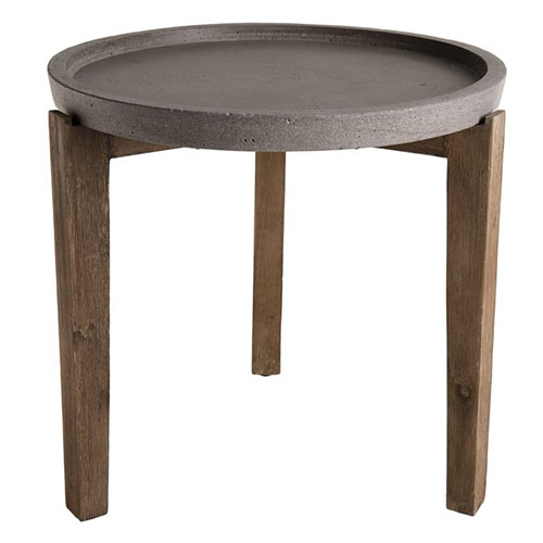 Table d'appoint de jardin ronde 50cm en béton piètement en acacia - Victor - Victor