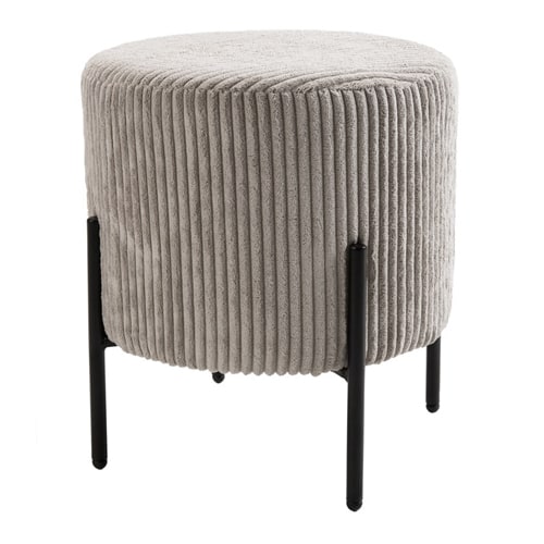 Tabouret rond en velours côtelé gris perle piètement métal - Collection Agathe