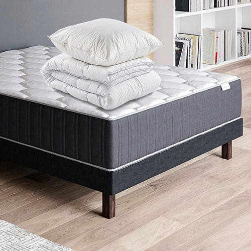 Ensemble matelas + sommier 140x190cm + couette + 2 oreillers - Memo Prestige