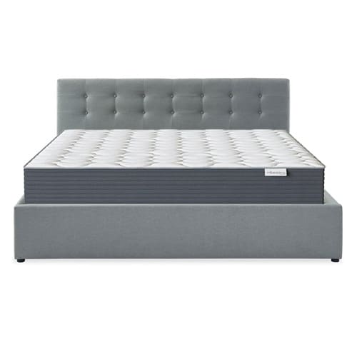 Ensemble lit coffre 180x200 en tissu gris clair + matelas Memo HR avec tête de lit et sommier à lattes - Collection Tina