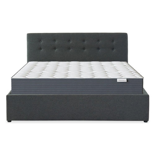 Ensemble matelas mémoire + lit coffre et sommier 160x200 en tissu gris anthracite Memo HR avec tête de lit - Collection Tina