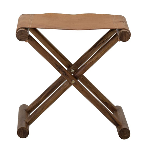 Tabouret croisé en bois et cuir marron - Collection Esma - Bloomingville