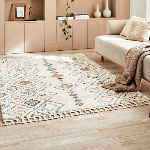 Tapis berbère creme motifs losange 80 x 150 cm - Stella