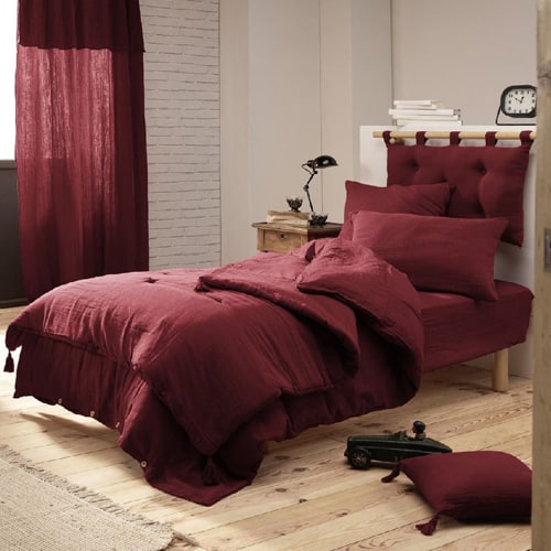 DRAP HOUSSE 90X190CM 100% GAZE DE COTON LIE DE VIN