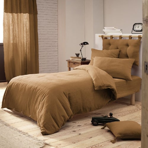 DRAP HOUSSE 90X190CM 100% GAZE DE COTON CAMEL