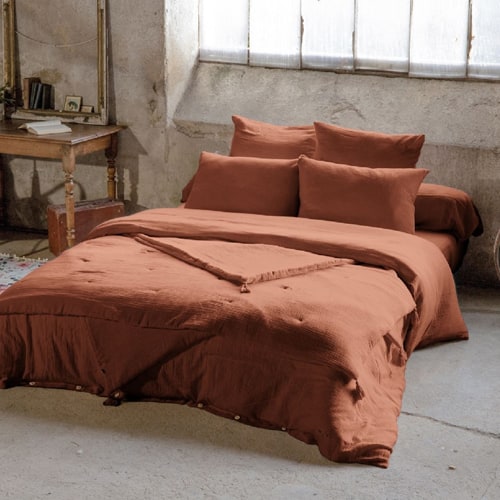 DRAP HOUSSE 180x200CM 100% GAZE DE COTON TERRACOTTA