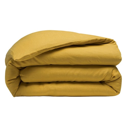 DRAP HOUSSE 140X190CM 100% LIN LAVÉ JAUNE CURRY