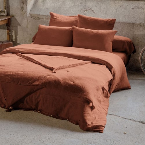 LOT DE 2 TAIES D'OREILLER 50X70CM 100% GAZE DE COTON TERRACOTTA