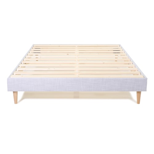 Lit adulte 180x200 en tissu gris clair avec sommier à lattes - Dina