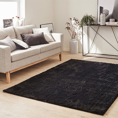 Tapis à poils longs uni noir 67x90 cm - Oslo