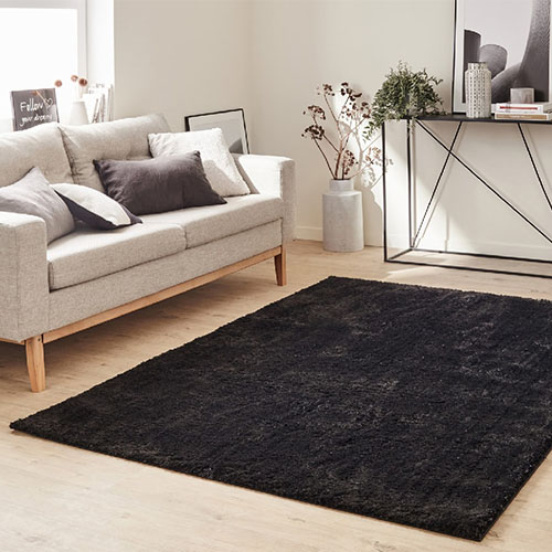 Tapis à poils longs uni noir 67x180 cm - Oslo