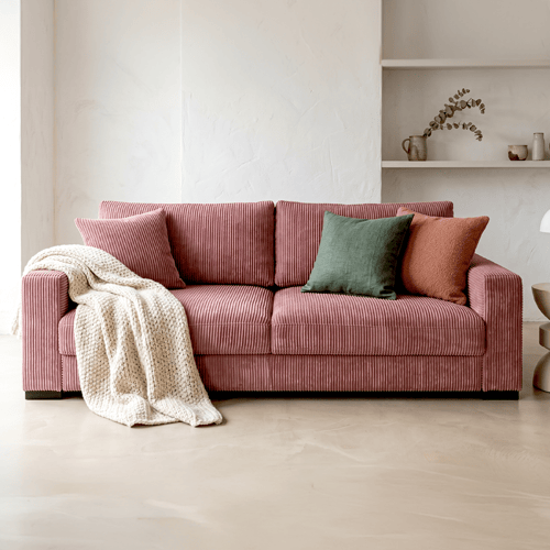 Canapé convertible 3 places en velours côtelé rose avec coffre de rangement - Robin
