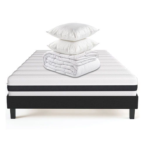 Matelas ressorts ensachés 160x200 Hygiospring – Mousse HR + sommier & couette et 2 coussins