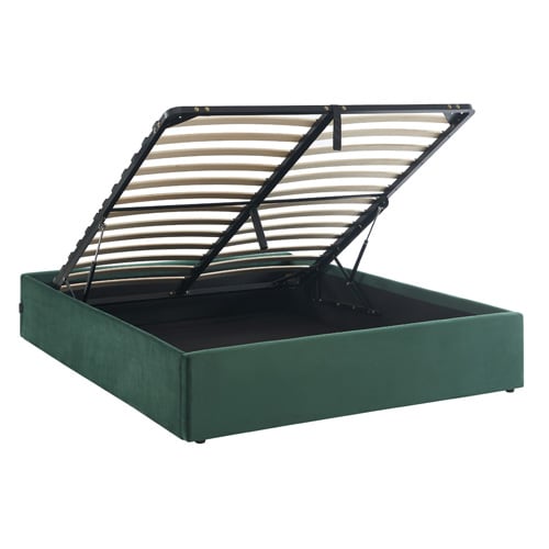 Lit coffre 140x190cm en velours vert + sommier à lattes - Handy