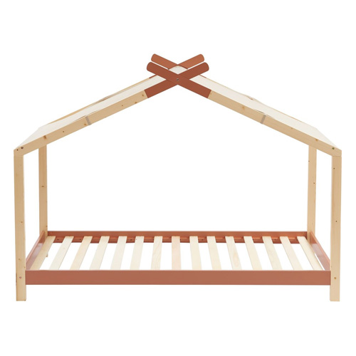 Lit cabane 90x190 en pin massif terracotta avec sommier - Charly