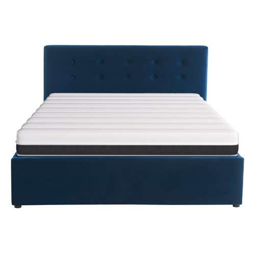 Ensemble lit coffre Tina en velours foncé 140x190cm + Matelas à ressorts ensachés Hygiospring 19 cm