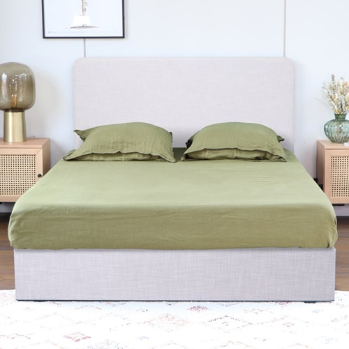 Lit Enzo 140x190 en tissu gris clair + Matelas à ressorts ensachés Hygiospring 19 cm