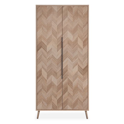 Armoire 2 portes effet chêne à chevrons 90 cm - Léa