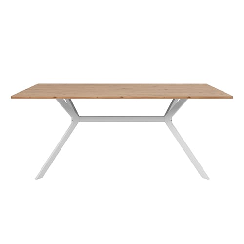 Table à manger effet chêne clair, piétement blanc 180 cm - Velia