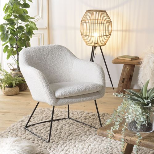 Fauteuil urban tissu bouclette écru pieds évasés métal noir - Albane