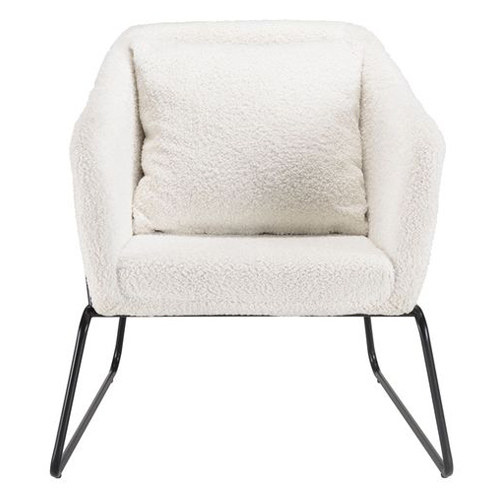 Fauteuil tissu bouclette écru pieds évasés métal noir - Albane