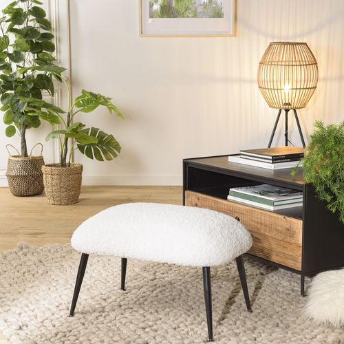 Tabouret cosy tissu bouclette écru pieds métal noir - Albane