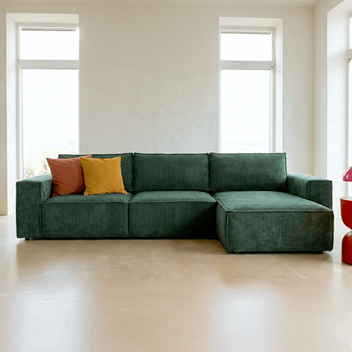 Canapé d'angle 5 places convertible réversible avec coffre de rangement en velours côtelé vert foncé - Harper New