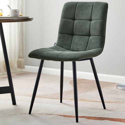 Lot de 2 chaises en velours côtelé vert, piètement noir - Iggy