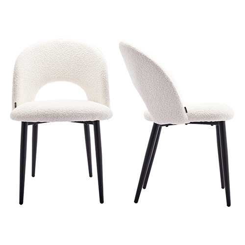 Lot de 2 chaises en tissu bouclette beige, piètement noir - Moss