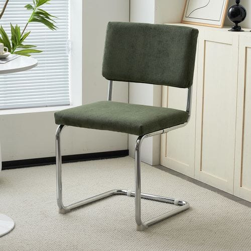 Lot de 2 chaises en velours côtelé vert et métal chromé - Dulce