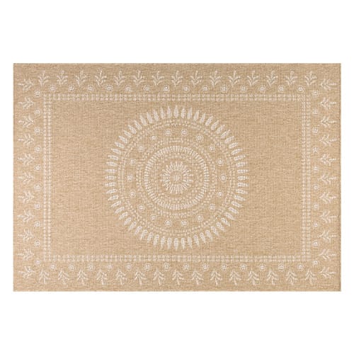 Tapis aspect Jute naturel avec motif blanc 160x230 - Isaura