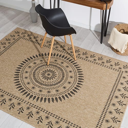 Tapis aspect Jute naturel avec motifs noir 160x230 - Isaura