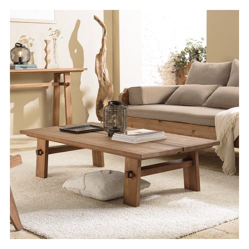 Table basse rectangulaire 140x70cm en bois de teck recyclé SIXTINE