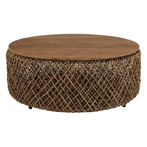 Table basse ronde 100cm en tissage de fibre de cocotier - Sixtine