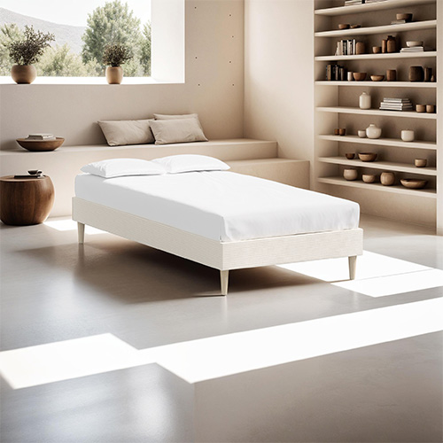 Lit adulte 90x200 en velours beige - Dina