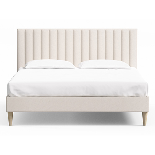 Lit adulte 160x200 en velours beige avec tête de lit matelassée - Eliot