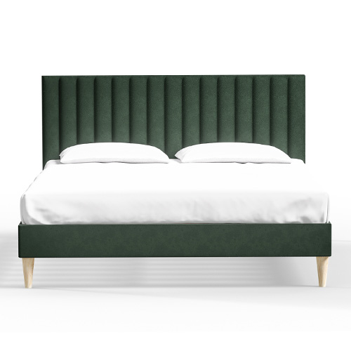 Lit adulte 140x190 en velours vert avec tête de lit matelassée - Eliot