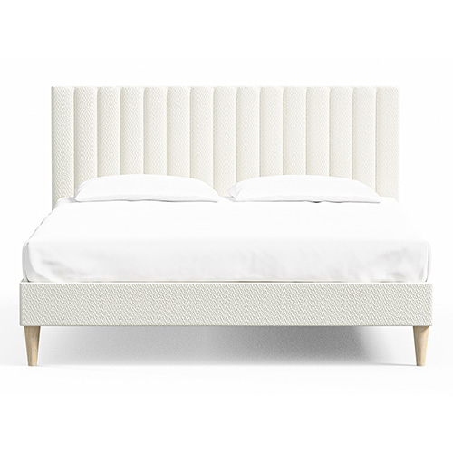 Lit adulte 140x190 en tissu bouclé écru avec tête de lit matelassée - Eliot