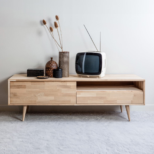 Meuble TV en chêne massif piétement retro – Collection Tygo