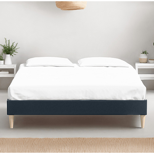 Lit adulte 140x190 en velours bleu nuit - Dina