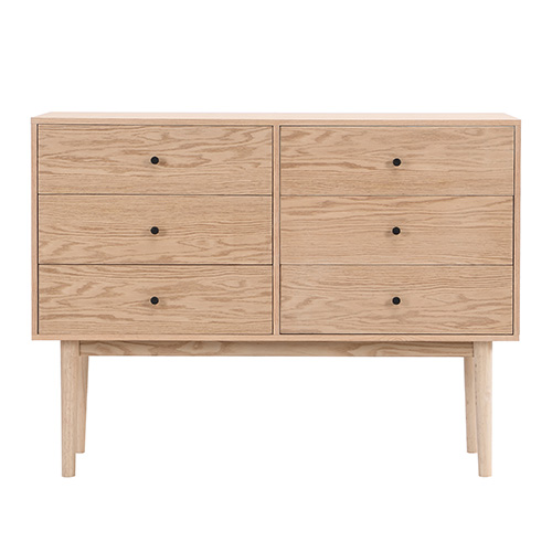 Commode 6 tiroirs placage chêne 120 cm - Lisa