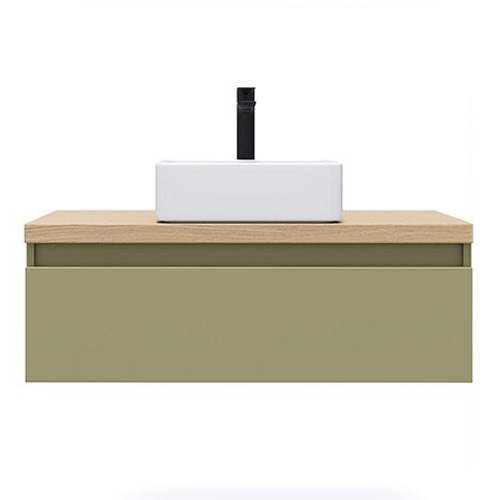 Meuble de salle de bain suspendu vasque à poser 90cm 1 tiroir Vert olive - Rivage