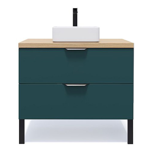 Meuble de salle de bains 90 cm Tropical - 2 tiroirs - vasque carrée - Loft