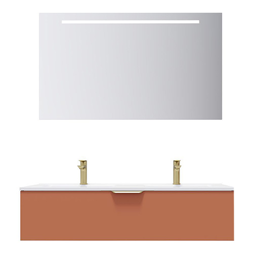 Meuble de salle de bain suspendu double vasque intégrée 120cm 1 tiroir Terracotta + miroir - Swing