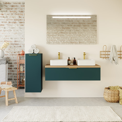 Meuble de salle de bain suspendu 2 vasques à poser 120cm 1 tiroir Bleu - Swing