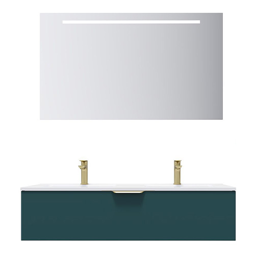 Meuble de salle de bain suspendu double vasque intégrée 120cm 1 tiroir Bleu + miroir - Swing