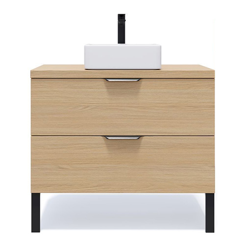 Meuble de salle de bain suspendu vasque à poser 90cm 2 tiroirs Chêne clair - Swing