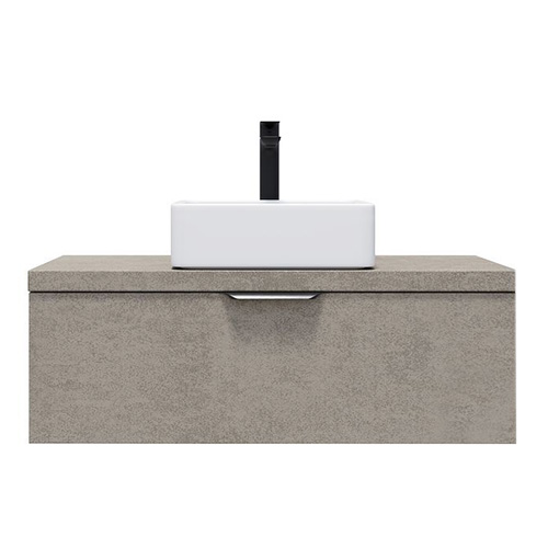Meuble de salle de bain suspendu vasque à poser 90cm 1 tiroir façon Béton - Swing