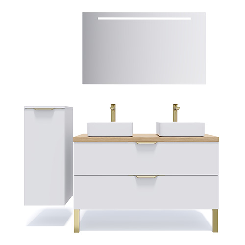 Meuble de salle de bain suspendu 2 vasques à poser 120cm 2 tiroirs Blanc - Swing