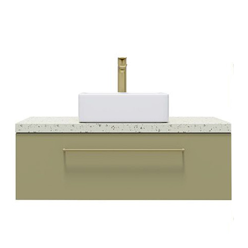 Meuble de salle de bain suspendu vasque à poser 90cm 1 tiroir Vert olive - Osmose